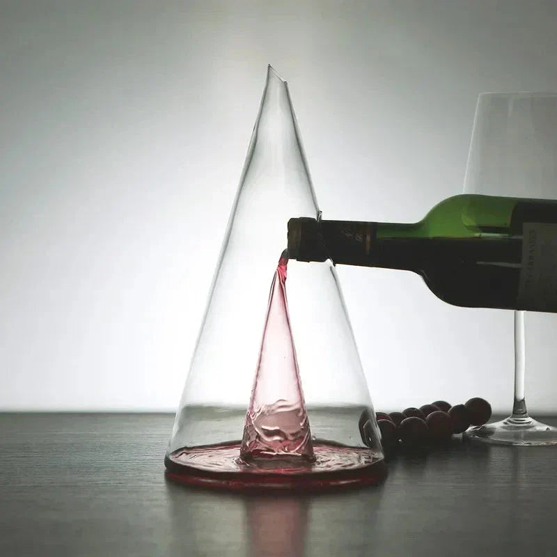 Glass Wine Decanter with Pyramid Shape and Waterfall Spout,  25.3oz
