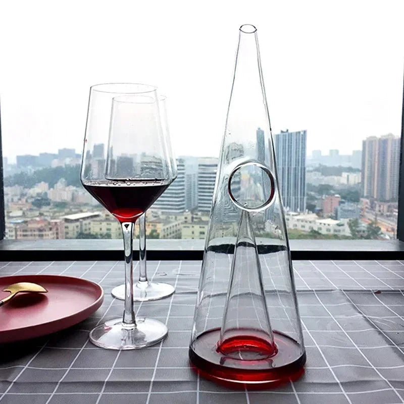 Glass Wine Decanter with Pyramid Shape and Waterfall Spout,  25.3oz