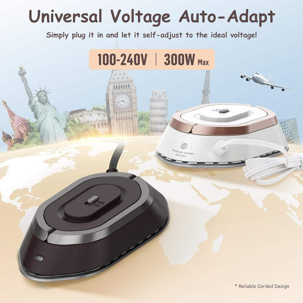 Compact Travel Iron with Foldable Handle and Rapid Heating  Plate