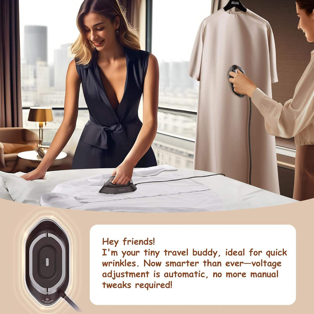 Compact Travel Iron with Foldable Handle and Rapid Heating  Plate