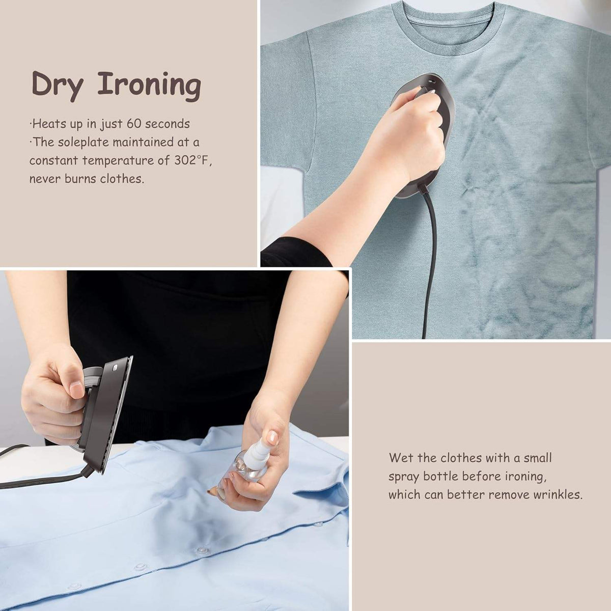 Compact Travel Iron with Foldable Handle and Rapid Heating  Plate