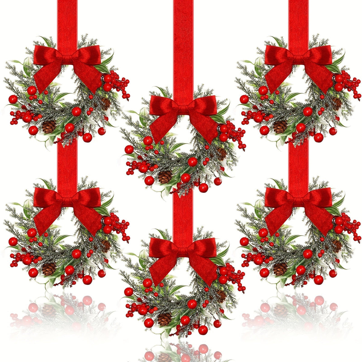Artificial Christmas Wreath with Red Bows and Pinecone Accents