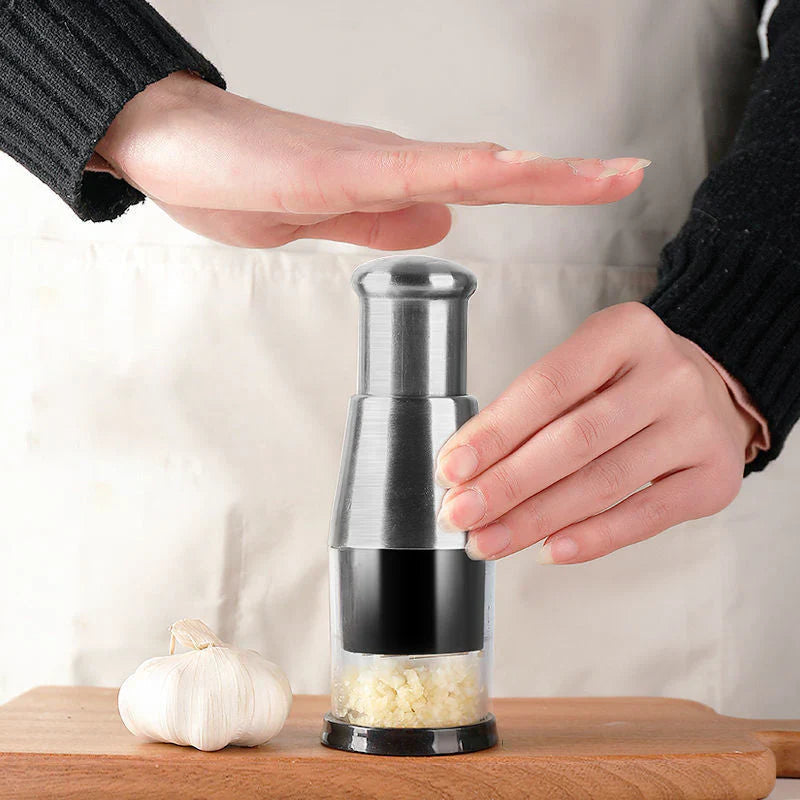 Garlic Chopper with Stainless Steel Blades and Ergonomic Grip, Enclosed  Chamber