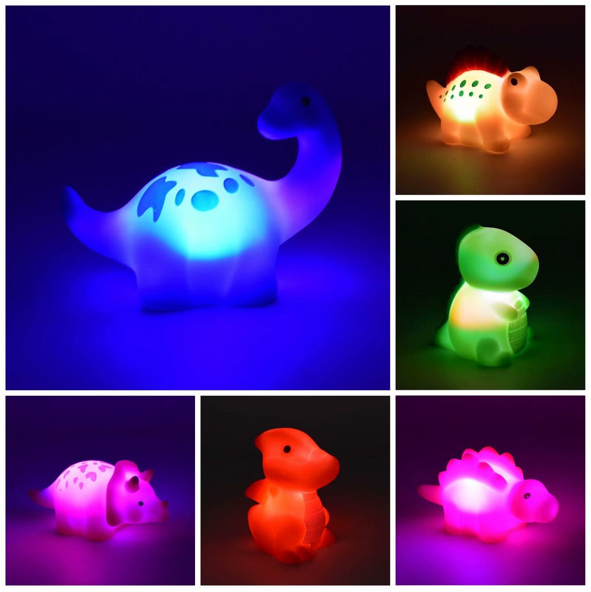 Floating Dinosaur Bath Toy with Color-Changing LED and Night Light Function
