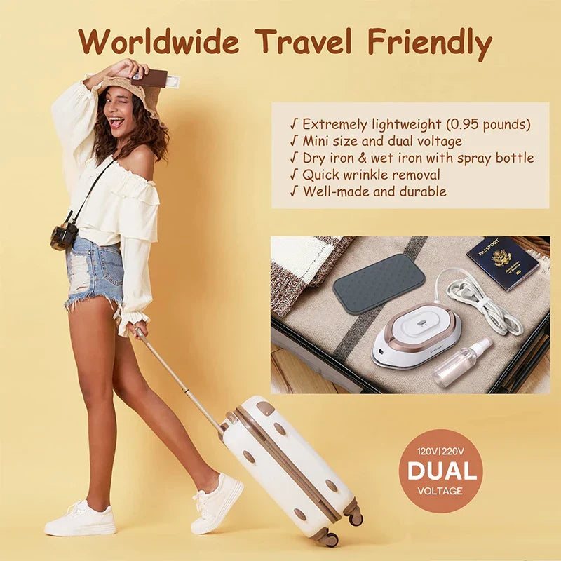 Compact Travel Iron with Foldable Handle and Rapid Heating  Plate