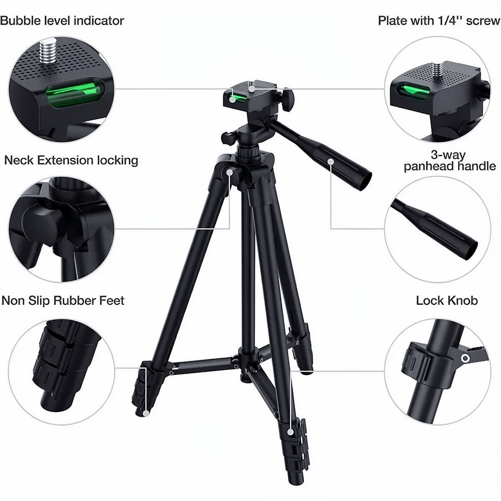 Expandable Camera Tripod with Wireless Remote and Adjustable Phone Holder, 20-55in