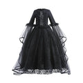 Girls Evil Queen Cosplay Dress with Lace Ruffle Details and Mid Calf Length, Ages 4-6