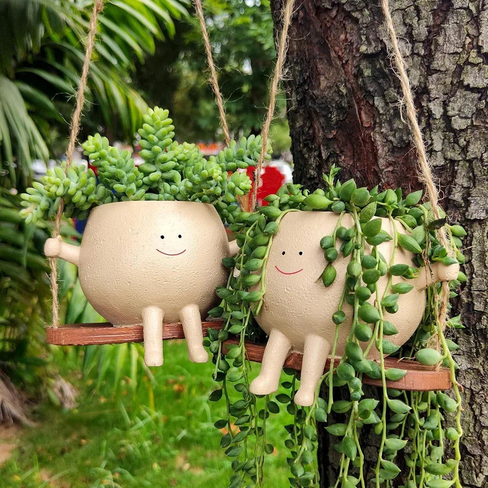 Hanging Planter with Weather-Resistant Resin and Integrated Hanger, for Small Succulents