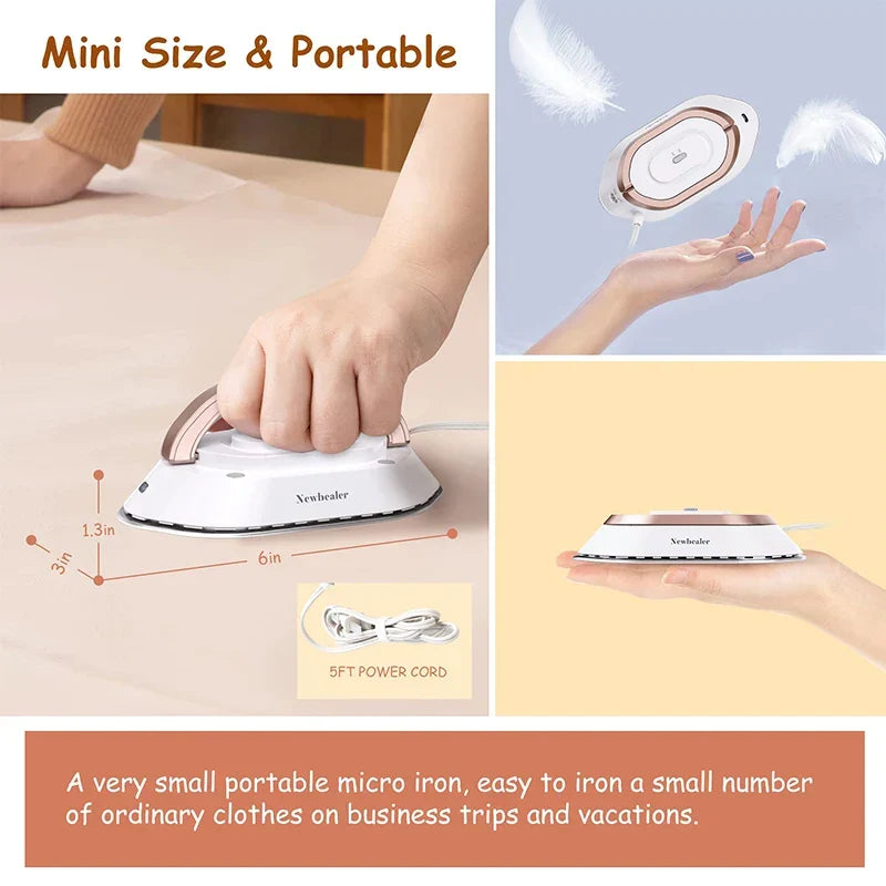 Compact Travel Iron with Foldable Handle and Rapid Heating  Plate
