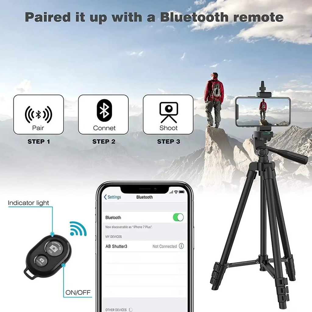 Expandable Camera Tripod with Wireless Remote and Adjustable Phone Holder, 20-55in