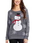 Gray Sequin Snowman Sweater with Sequined Snowflake Sleeves
