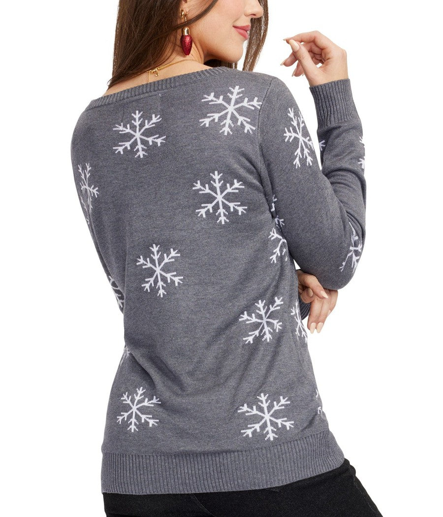 Gray Sequin Snowman Sweater with Sequined Snowflake Sleeves