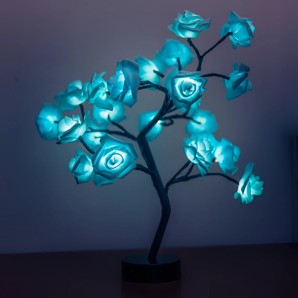 Acrylic Rose Lamp with LED Warm Lighting and Metal Base, Red Beige Blue Purple