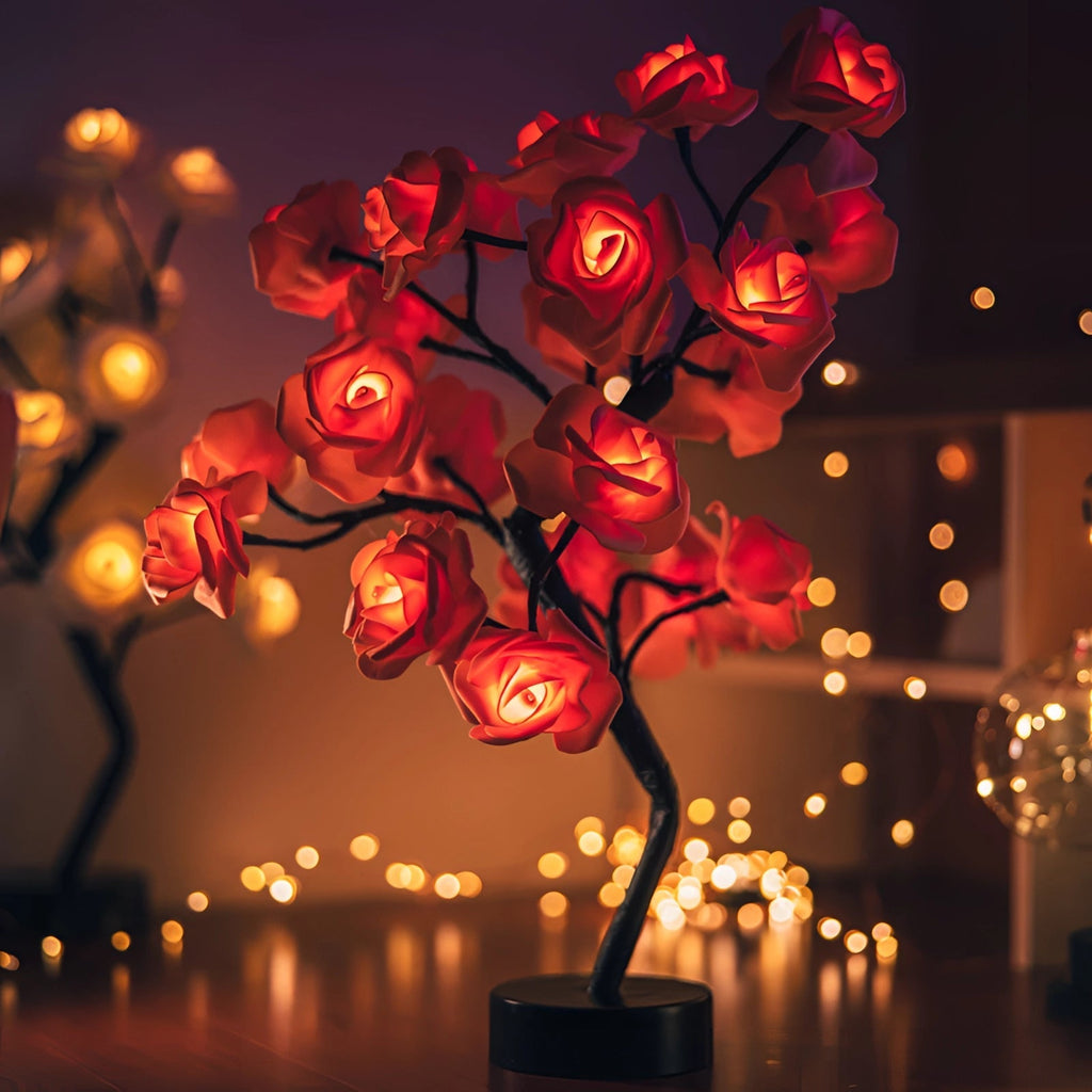 Acrylic Rose Lamp with LED Warm Lighting and Metal Base, Red Beige Blue Purple