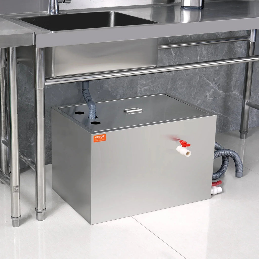 SKYSHALO 40LB Commercial Grease Interceptor Trap - A Stainless Steel Wastewater Filter