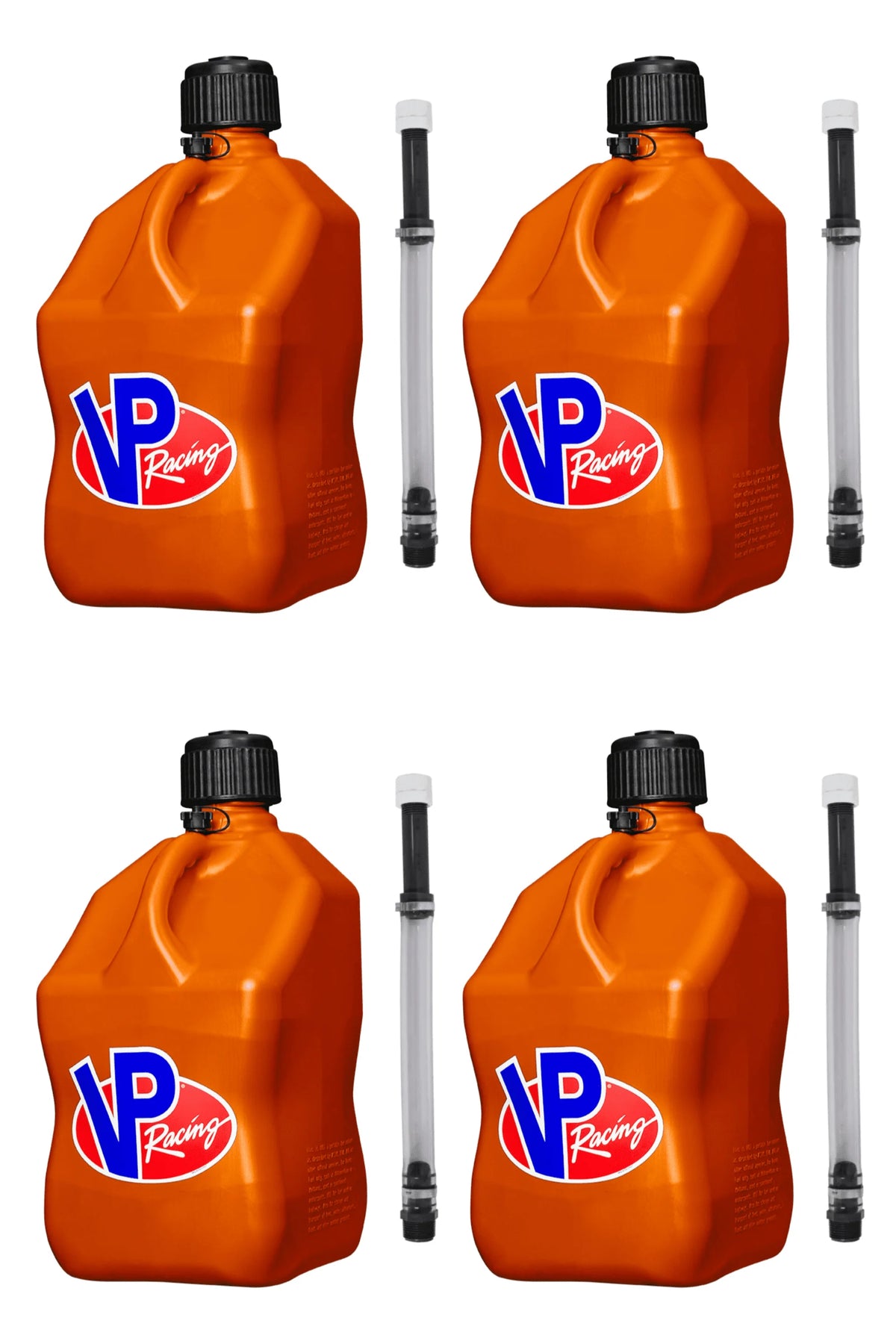 VP Racing Utility Jug 5.5 Gallon + Deluxe Hose - Mix and Match Between 11 Different Colors - Made in the USA (4 Pack, Orange)