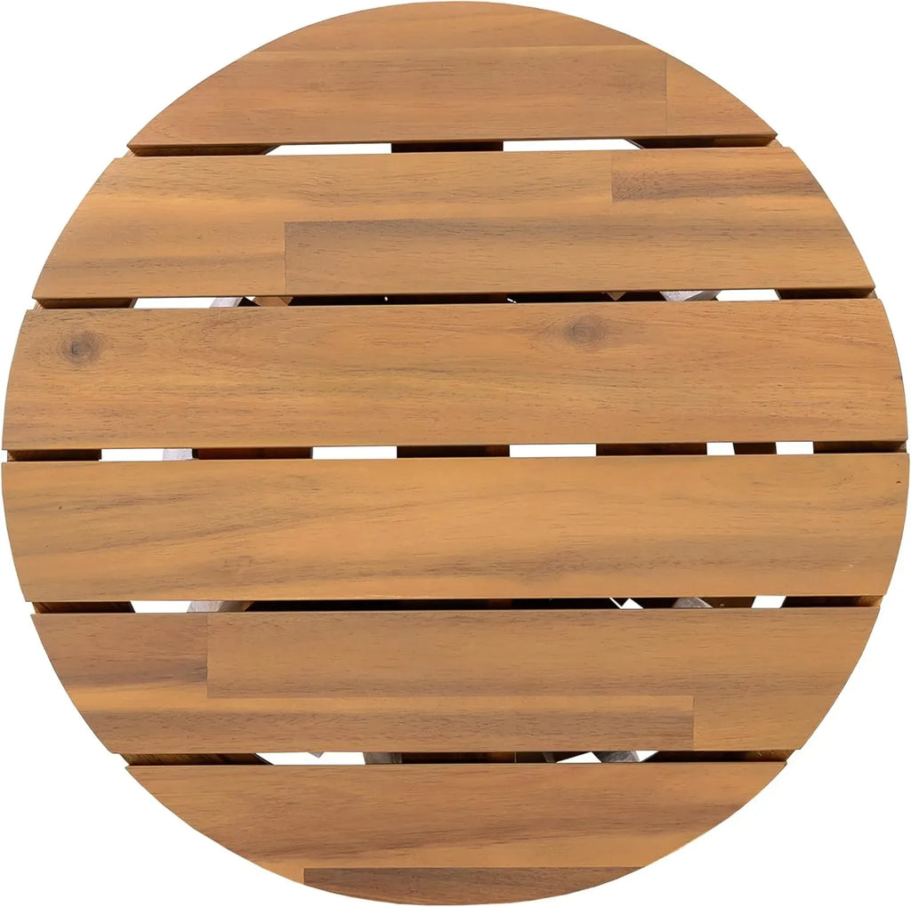 Merax Outdoor Acacia Wood Coffee Table 15.75 Round Patio Side Table for Backyard Lawn Balcony, Aesthetic Slat Base Design, Light Teak