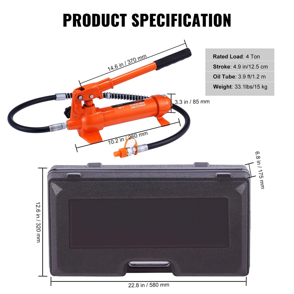VEVOR 4 Ton Porta Power Kit Hydraulic Jack Air Pump Lift Ram Tool Auto Body Frame Repair Power Kits