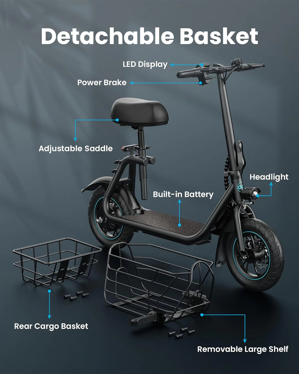 Adults Electric Scooter with Large Middle Basket