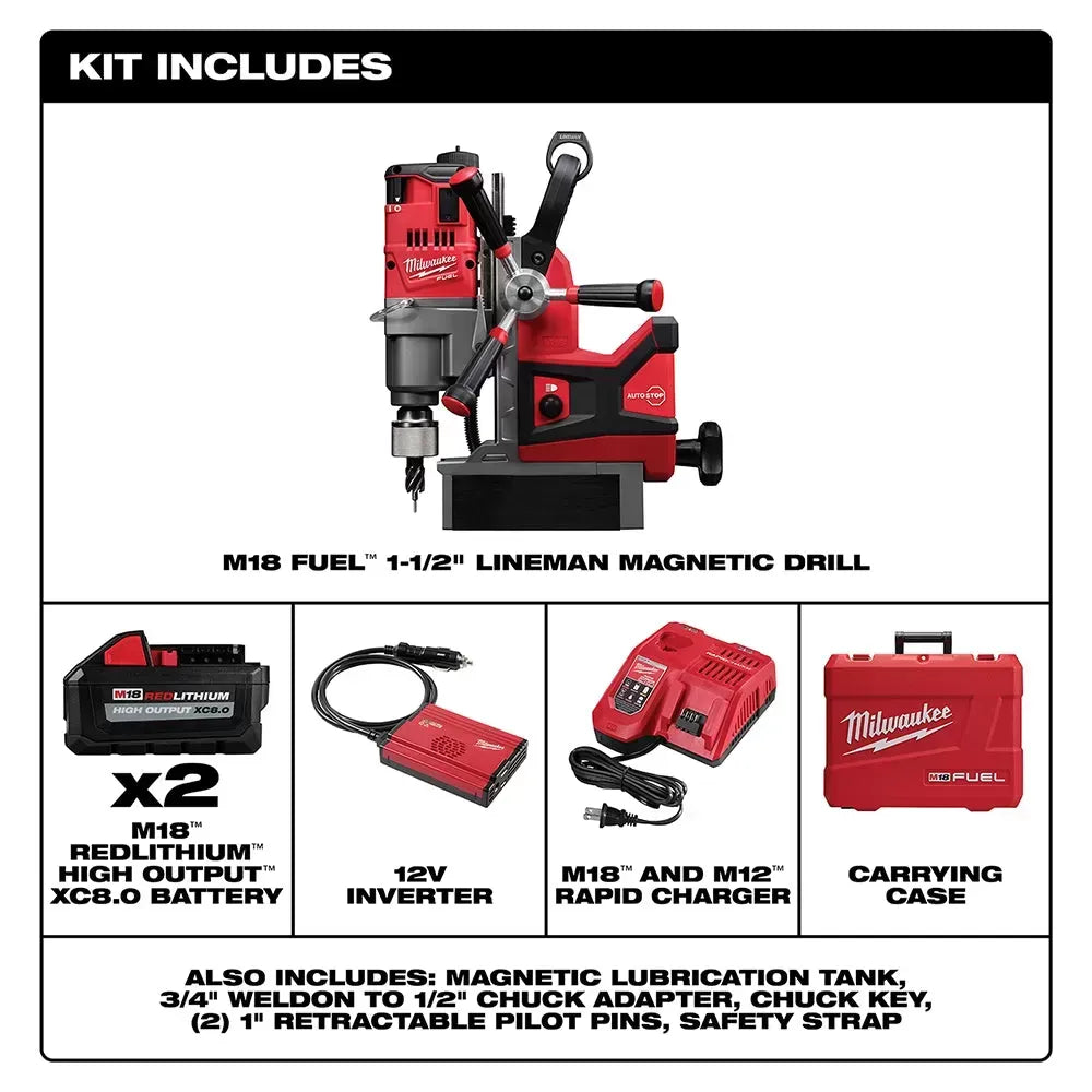 Milwaukee 2788-22HD M18 FUEL 18V 1-1/2 Lineman Magnetic Drill High Demand Kit