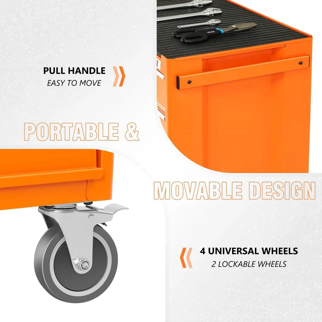 3-Drawer Rolling Tools Chest, Rolling Tool Storage Cabinet, Heavy Duty Mechanic Tool Cart, Trolley Organizer for Garage, Warehouse, Workshop, Orange, TOOLS-00400