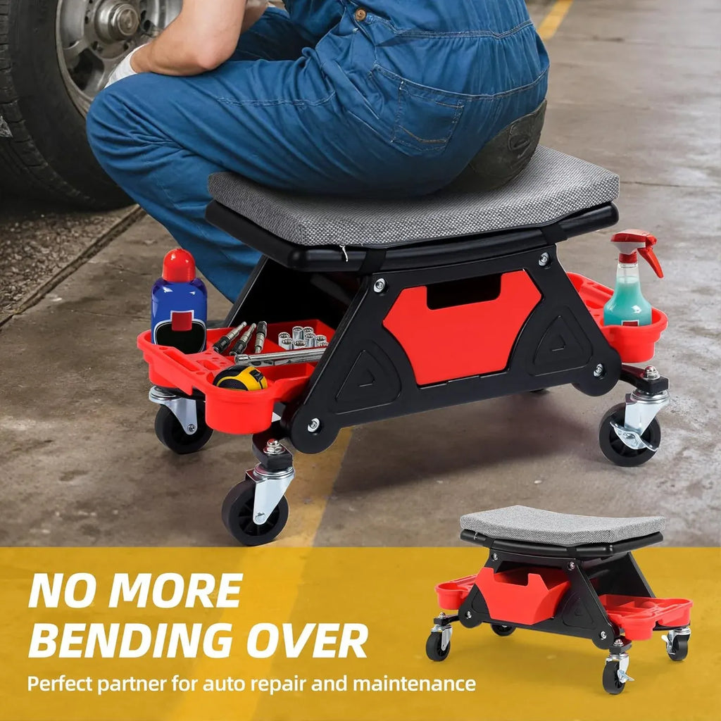 Mechanic Stool, 300 LBS Garage Stool on Wheels, Heavy Duty Rolling Mechanics Seat, Rolling Stools Seat with Wheels for Automotive Auto Repair, Shop