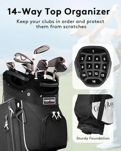 Golf Cart Bag:14 Way Full Length Divider Top Lightweight with Cooler black
