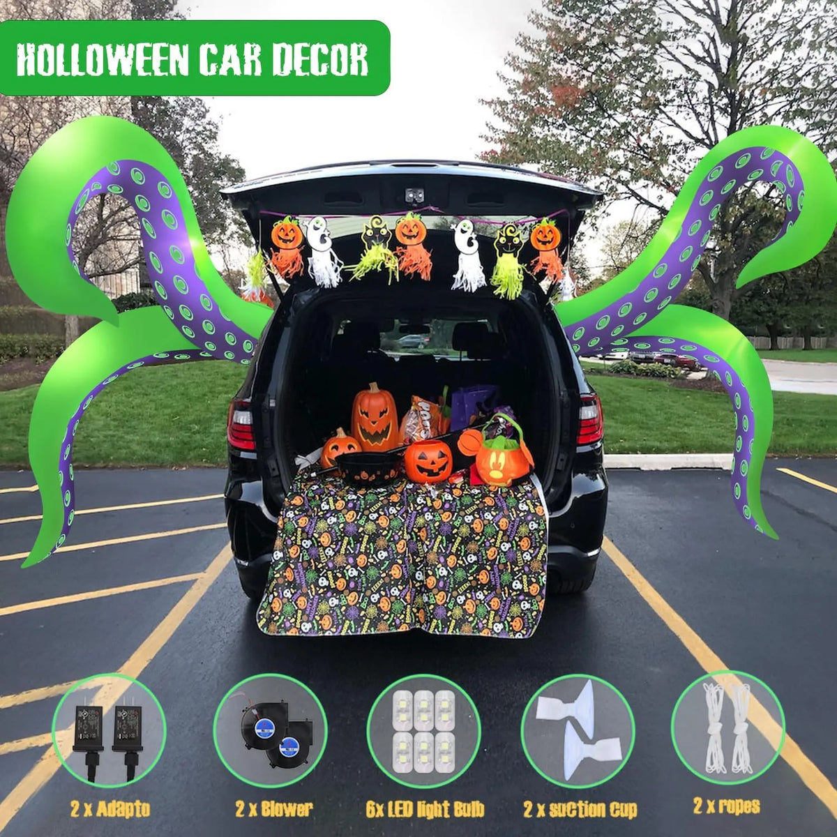 2Pack Halloween Inflatables Octopus Outdoor Decorations, 7.2FT Giant Halloween Blow Up Jellyfish Tentacles, Lighted Inflatable Halloween Decor for Trunk Window Yard Party Garden Indoor Display