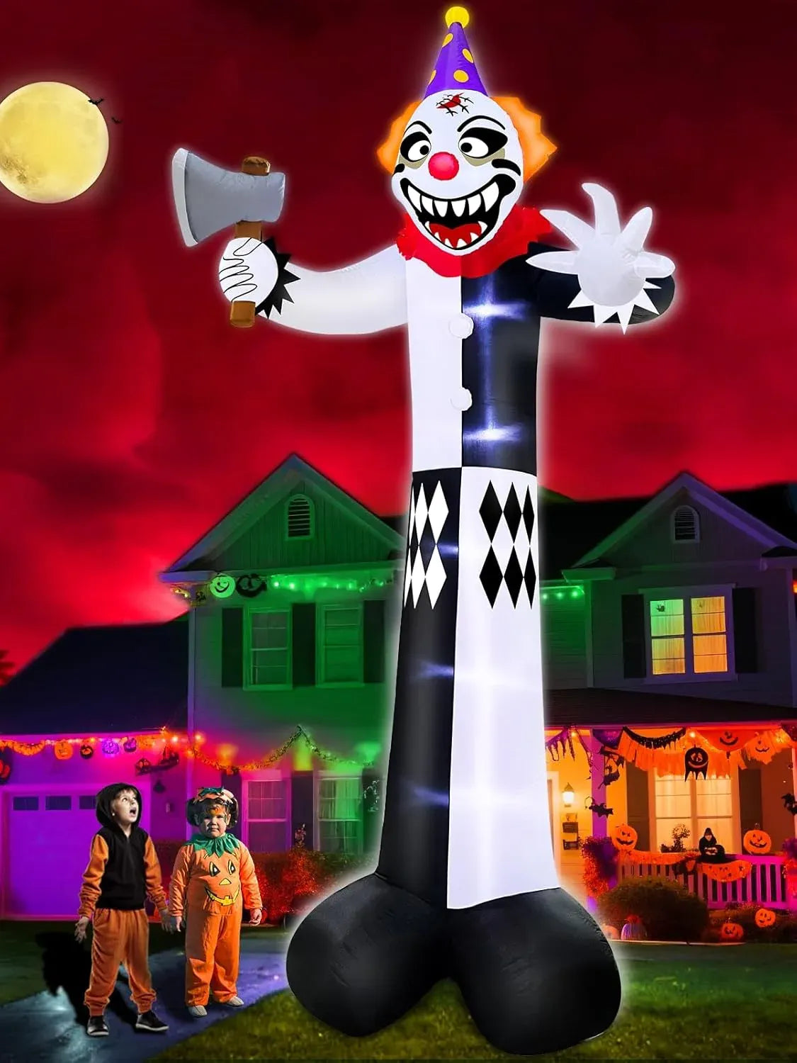 12 Ft Giant Halloween Inflatables Decorations Outdoor Scary Clown Hold Axe Blow Up Build-in LED Lights Inflatable Halloween Outdoor Yard Decors for Garden Lawn Home Holiday Party Outside