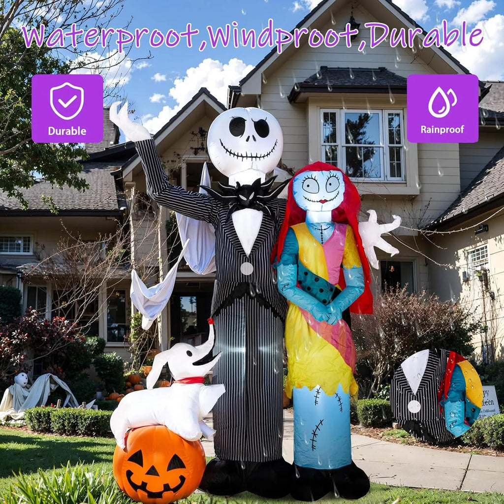 Nervure 6Ft Halloween Decoration Outdoor Inflatable - Halloween Inflatable Decorations with Skeleton Dog and Pumpkin- Blow Up Inflatables with Built-in LED Lights for Yard Garden Lawn Decor