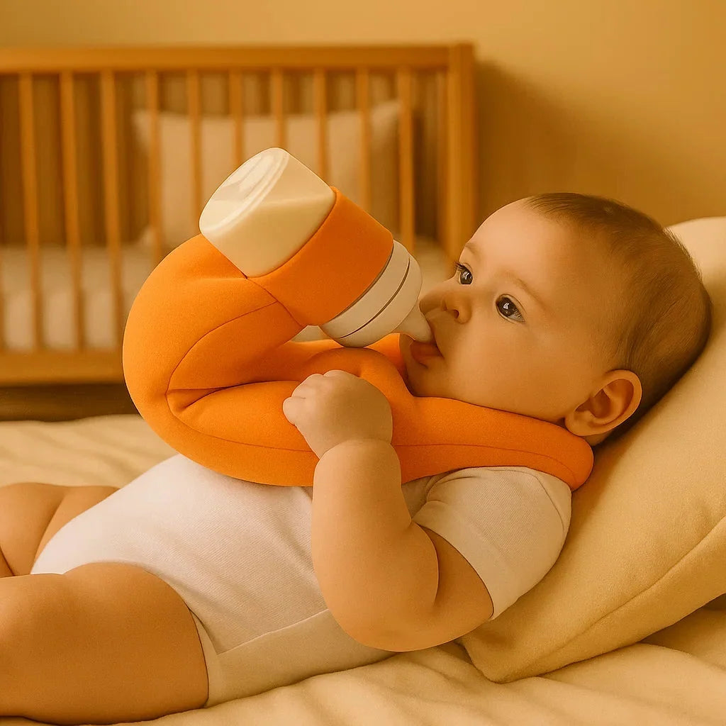 Bottle Feeding Pillow with Curved Holder and Breathable Mesh, Hands-Free Support