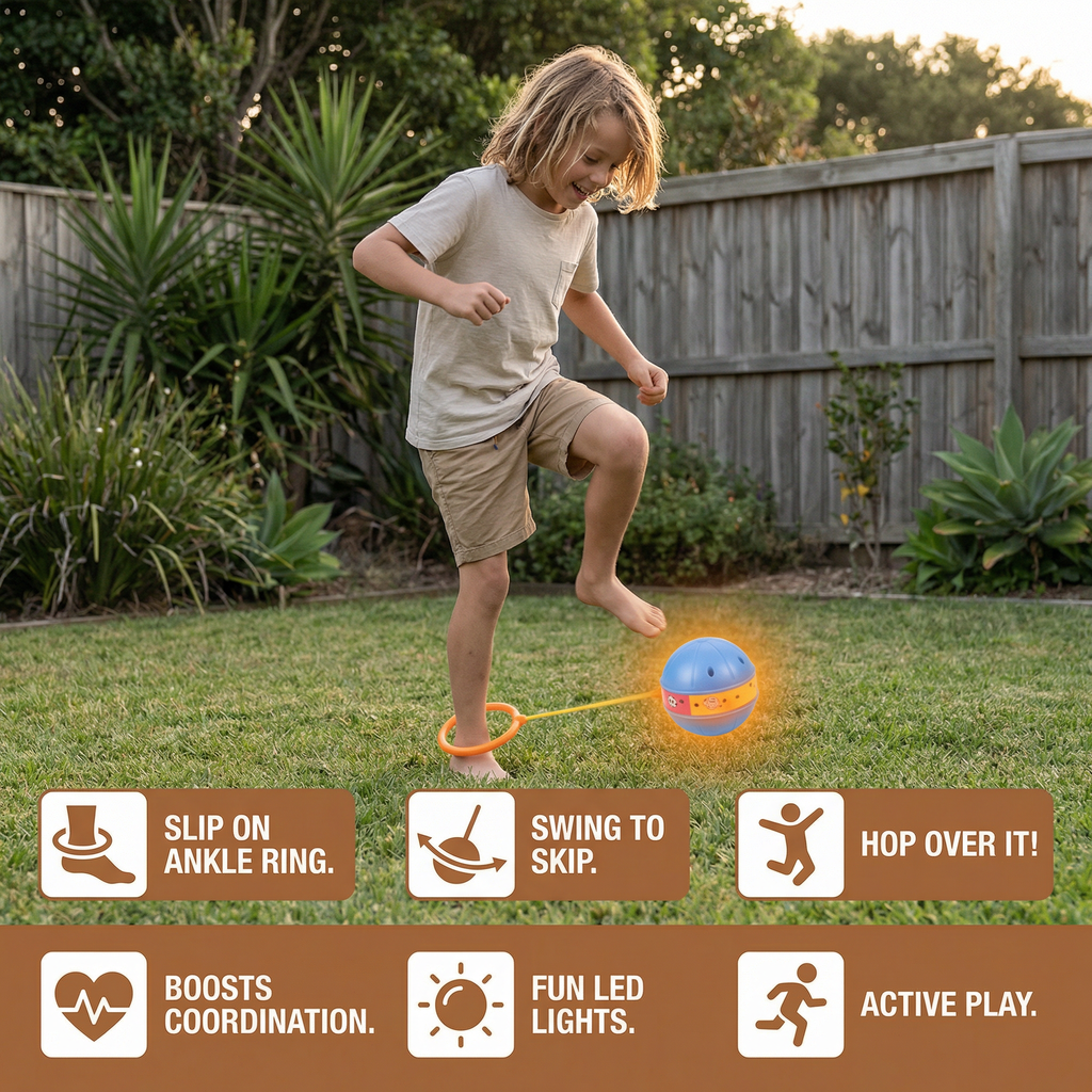 Ankle Bounce Ball with LED Lights and Adjustable Loop for Kids