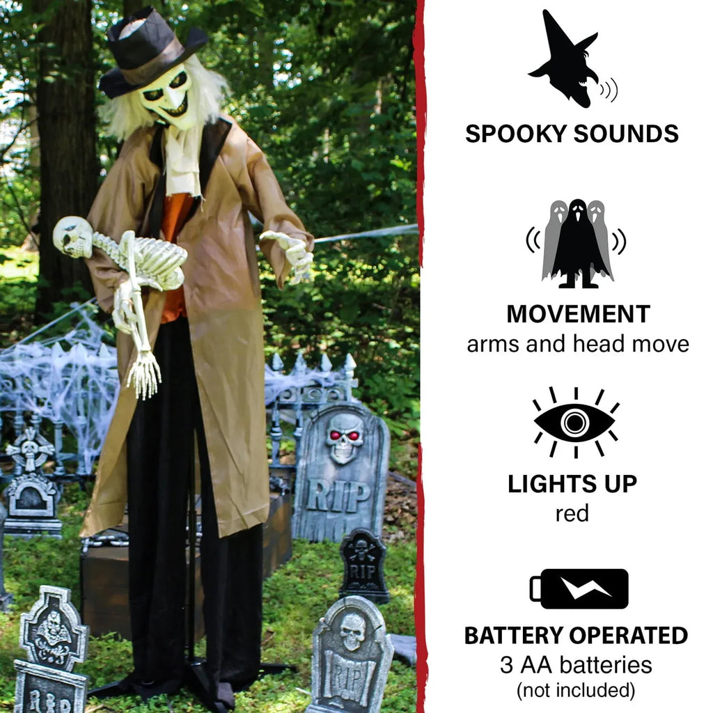 Haunted Hill Farm 5.25 ft. 3.5 lbs Animatronic Gravekeeper Halloween Decoration, Multicolor, HHGRVKPR-1FLSA