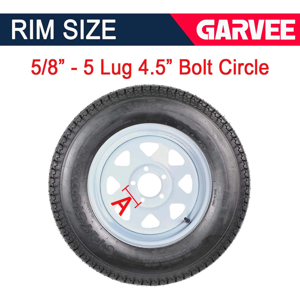 Set of 2 Trailer Tires Rims 175-80 5 Lug 6PR White Spoke Wheel Load Range C