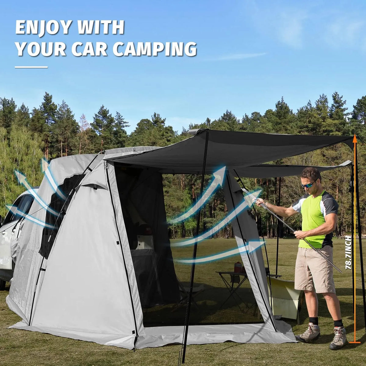SUV Car Tent, Tailgate Shade Awning Tent for Camping, Vehicle Camping Tents Outdoor Travel (Gray)