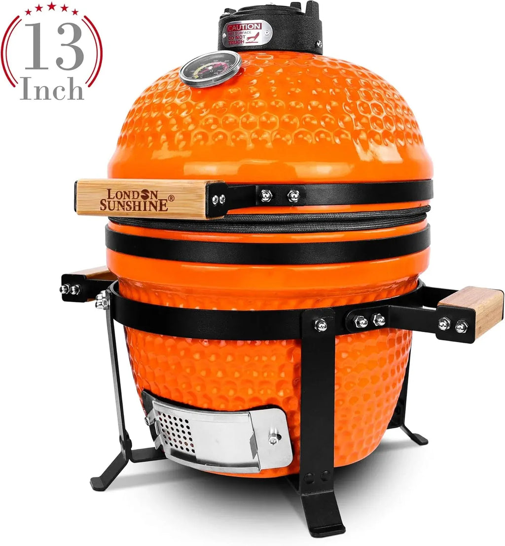Ceramic Charcoal BBQ Kamado Grill Smoker - Portable Tabletop Cadet Series -Orange