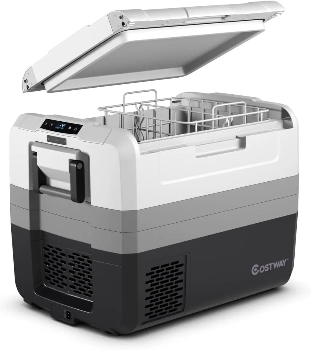 Portable Car Refrigerator, -14.8℃ to 50℃, 58-Quart Compressor Travel Fridge with Two-way Open Door, Operating Panel, Groove Design, Compact RV Freezer and Cooler for Outdoor and Home Use