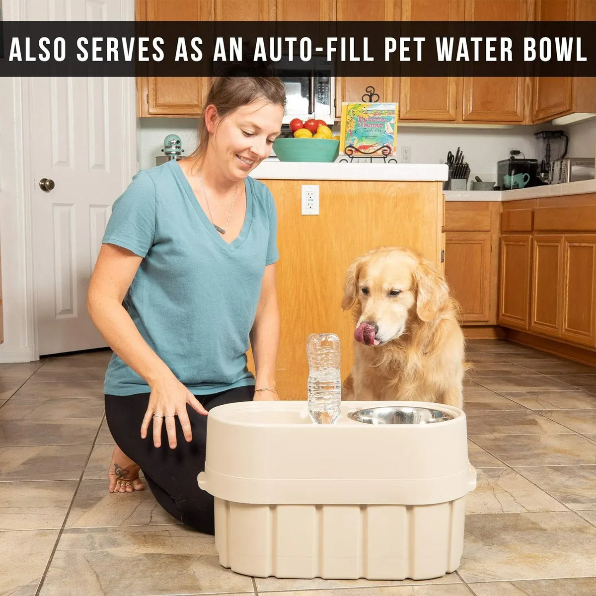 Store-N-Feed Adjustable Raised Dog Bowl, Feeder & Food Storage Containers Large Bowl Stand Adjusts from 8 to 12 (Dog Food Container, Unique Water Dispenser)