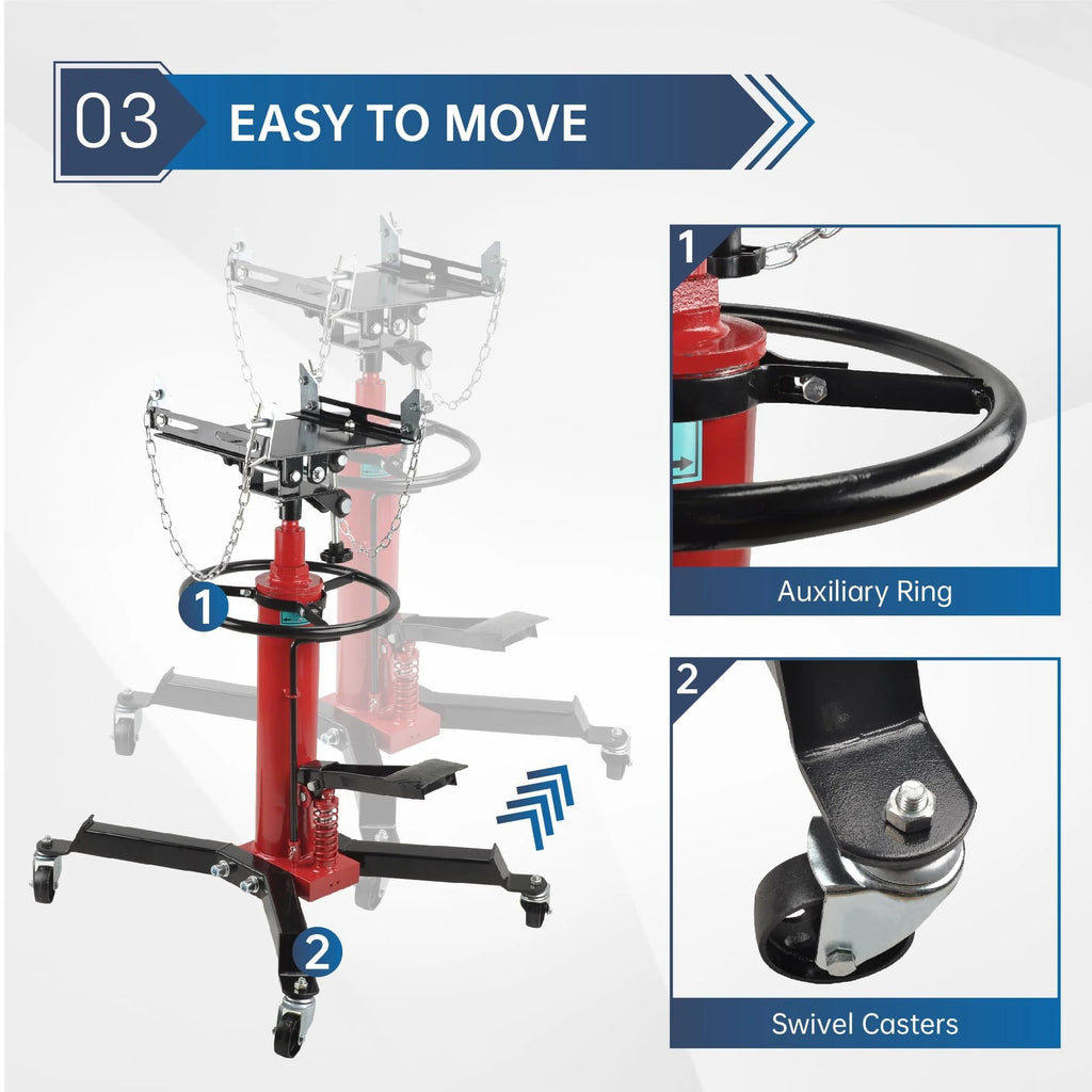 BATONECO 1660 lbs/0.75T Capacity Hydraulic Transmission Jack 34 - 70 Adjustable Height Telescopic Transmission Jack 2-Stage w/ Pedal 360° Swivel Wheel Lift Hoist for Car Lift Garage
