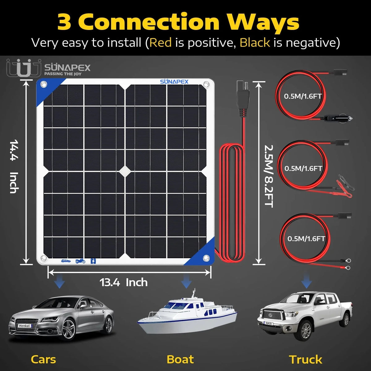 SUNAPEX Solar Battery Charger Maintainer 12 Volt Waterproof Solar Panel Charger 20W Solar Trickle Charger for Car Truck Boat RV Motorcycle Marine Tractor Battery