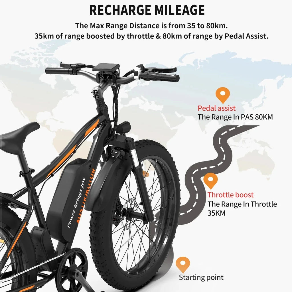 26 In.48V 13Ah 750W Mountain Electric Bikes for Adults Men, 26x4.0 Fat Tire Electric Bicycle 7 speeds Gear Outdoor Ebikes, Black,S48