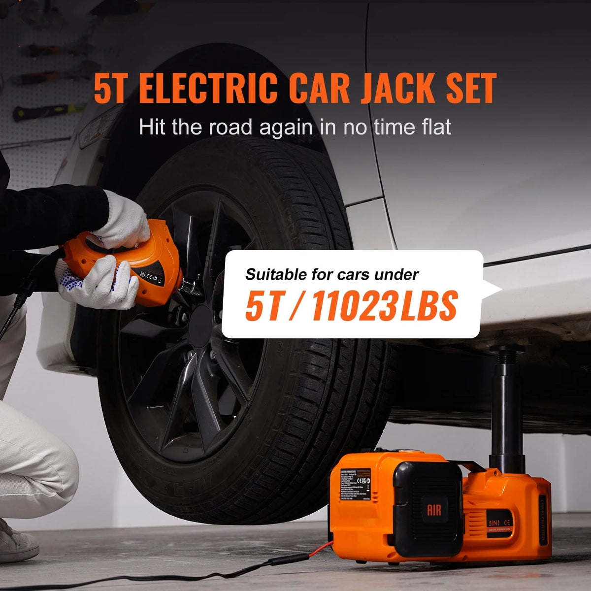 VEVOR Electric Car Jack, 5 Ton 12V Electric Hydraulic Car Jack with Impact Wrench Inflator Pump for SUV Sedans