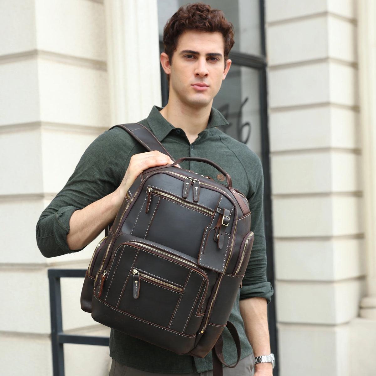 15.6 Full Grain Leather Laptop Backpack