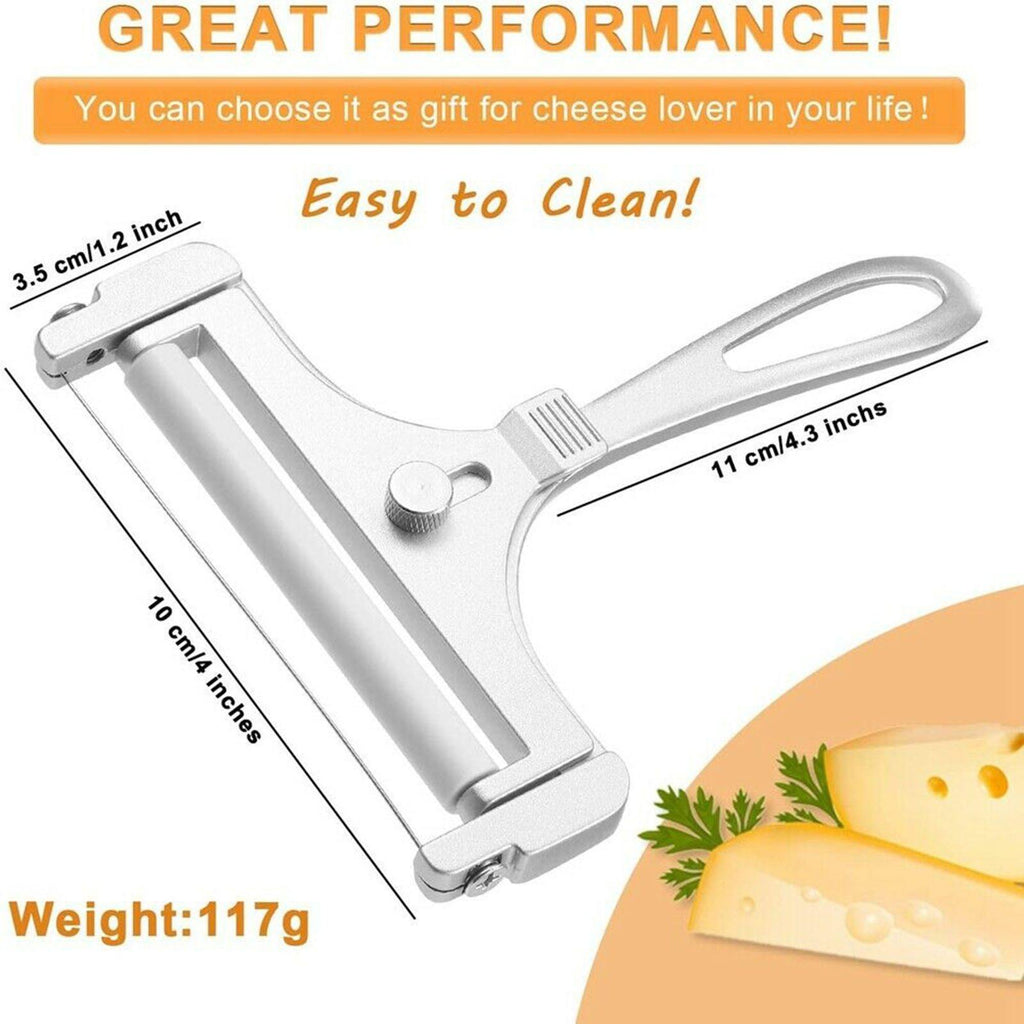 Cheese Slicer with Adjustable Thickness and Replaceable Cutting Wire, Non-Slip Base