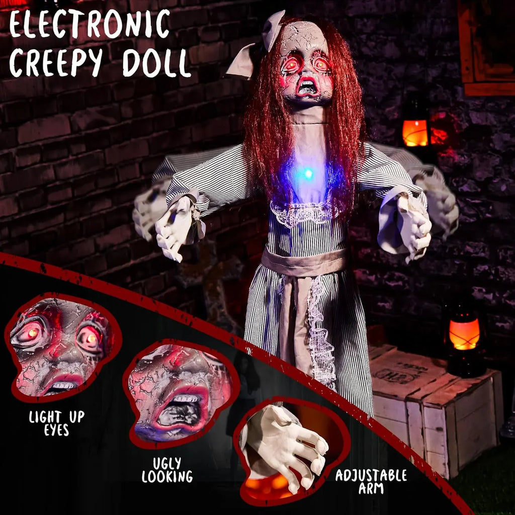 Halloween Animatronics 4Ft Creepy Doll Decoration - 48Inch Animated Scary Talkin