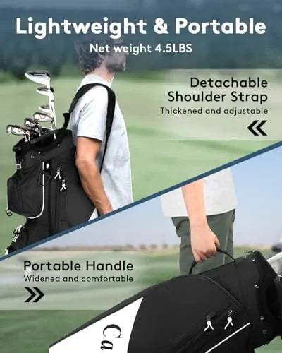 Golf Cart Bag:14 Way Full Length Divider Top Lightweight with Cooler black
