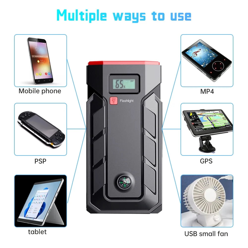 Car Jump Starter, 99900mAh Battery Jump Starter for All Gas or Up to 10L Diesel, Battery Booster Power Pack, 12V Auto Jump Box with LED Light, USB Quick Charge 3.0