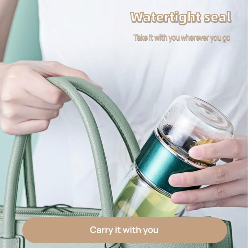 Glass Tea Infuser Bottle with Tilt Separation Filter and Double Wall  Insulation