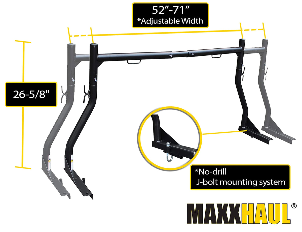 MaxxHaul 50241 Adjustable Steel Pick Up Truck Ladder Utility Racks-Pair, Black