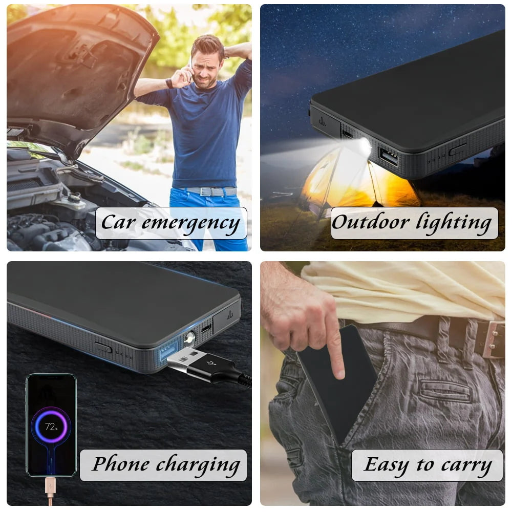 Car Battery Jump Starter,6000mah 12V Peak Portable Battery Charger,For Up To 4.0L Gas Car & 5.0L Diesel Car, With USB Quick Charge And Led Lights, Jump Starter For Phones/Laptop/ Motorcycles, ZJ14